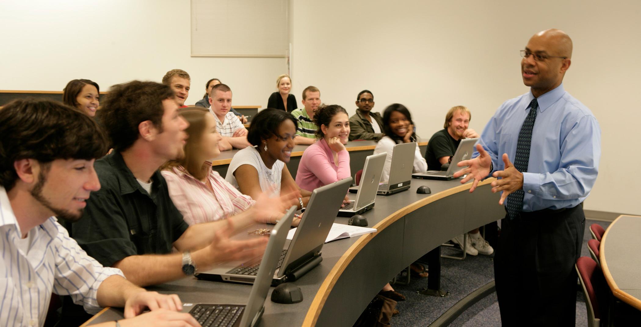 Professor lecturing in hall