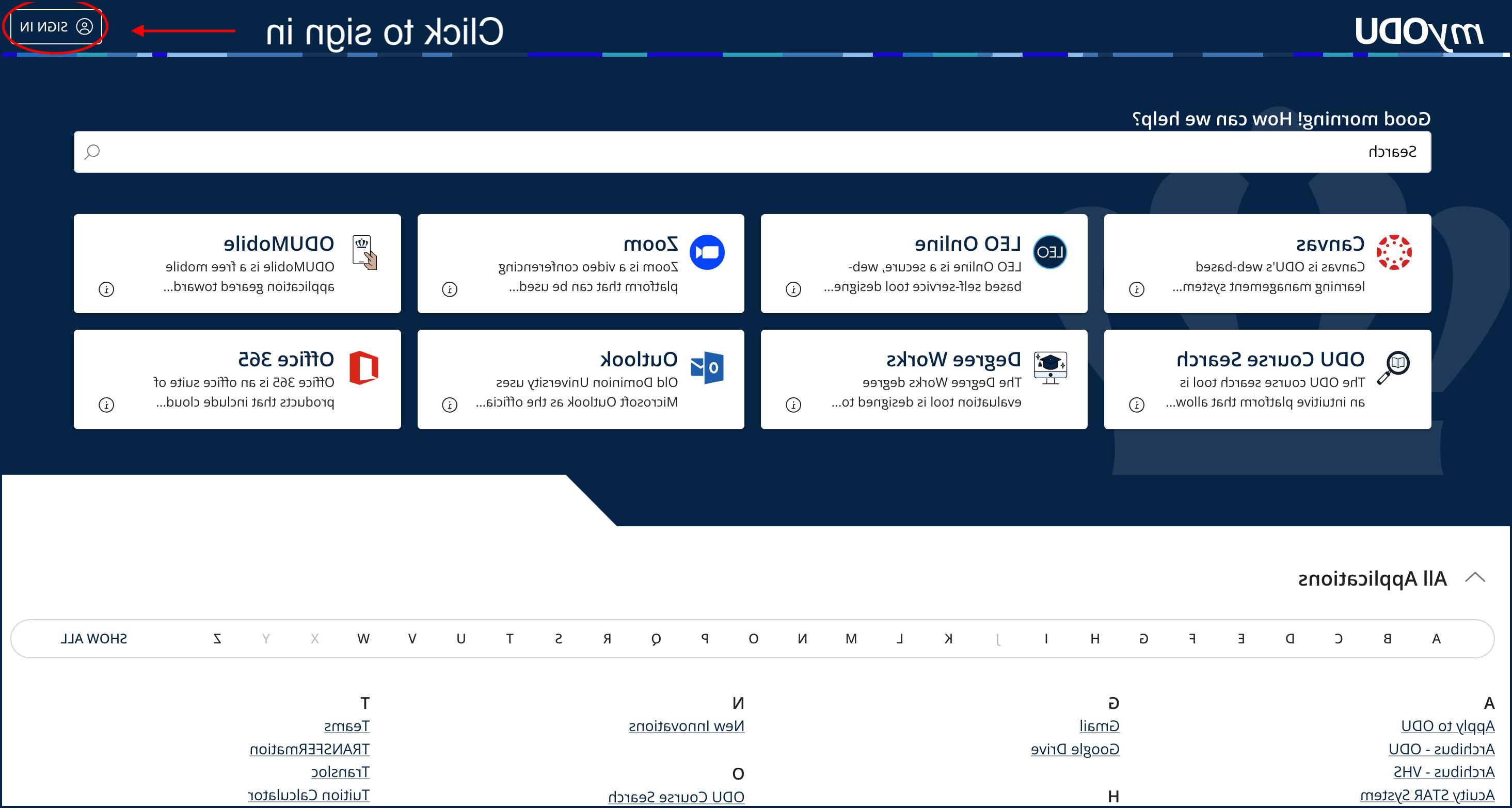 myODU sign-in screen