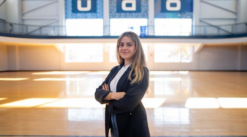 Woman posing in a gymnasium