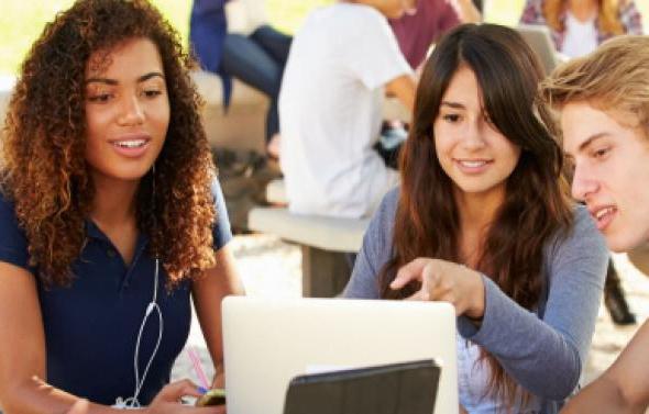 ODU students working in a group on laptop