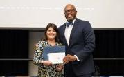 President Hemphill with Professor Paige O'Shaughnessy.