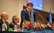 ODU Model U.N. President Myles Perry speaks to an audience.