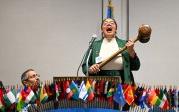 A student uses a gavel.